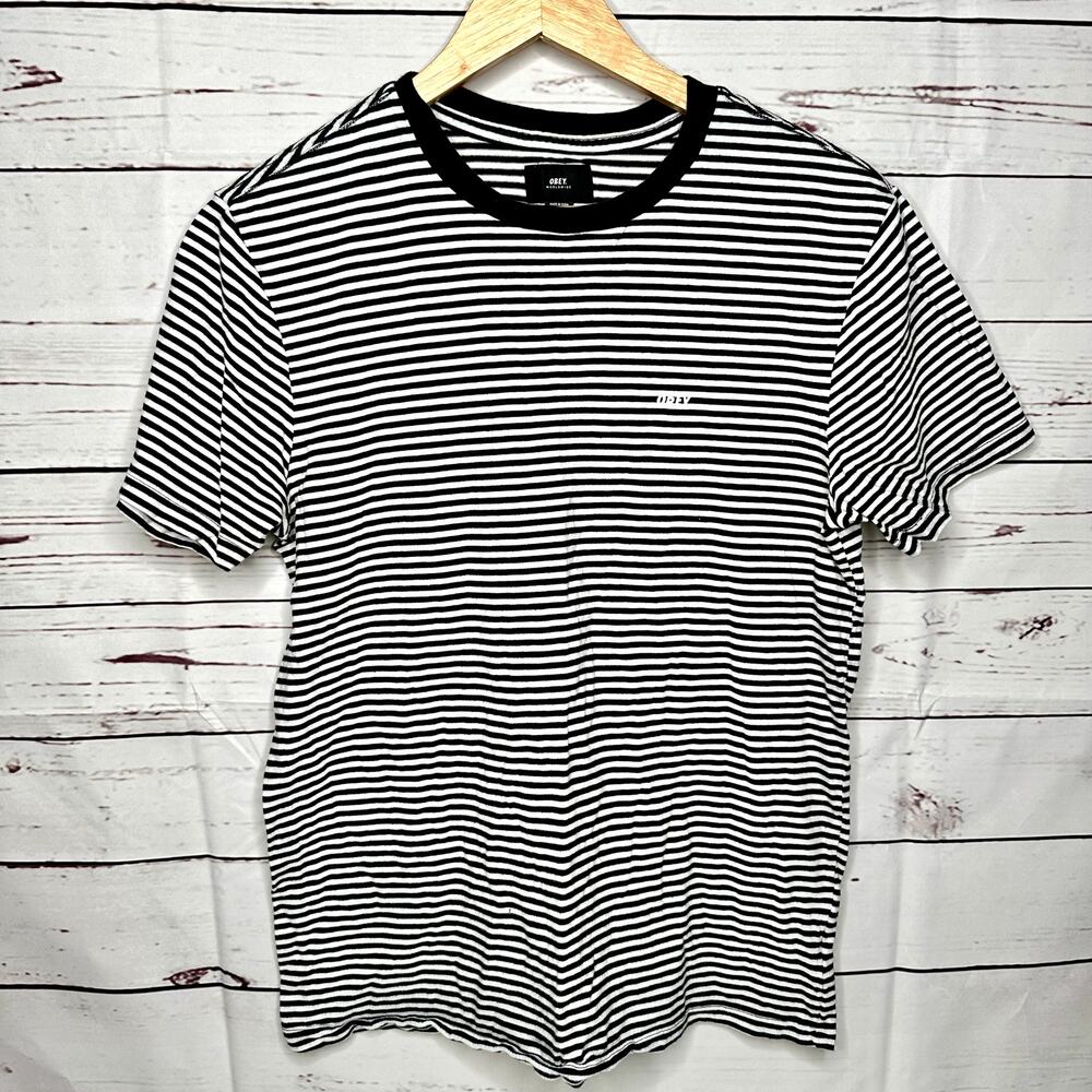 Obey | Black and White Stripe Shirt Size small